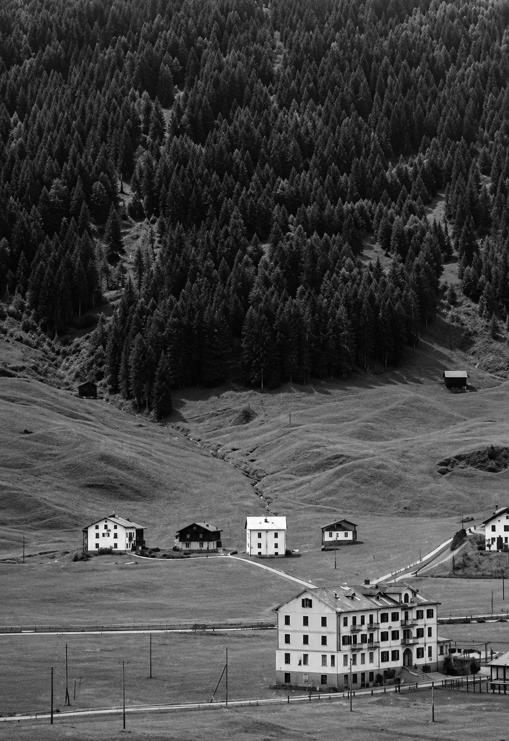 Case sparse ai piedi del bosco, lungo la valle